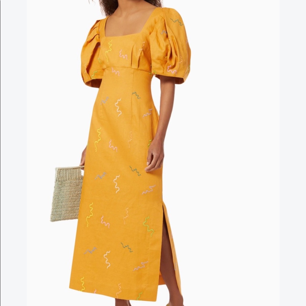 NWT ALÉMAIS Sundance Embroidered Linen Midi Dress